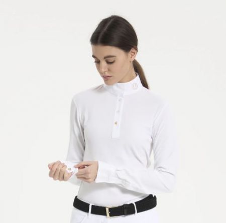 CAMICIA DONNA IN JERSEY TECNICO E BOTTONI NASCOSTI